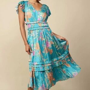 Current Air Teal and Pink Floral Midi Dress